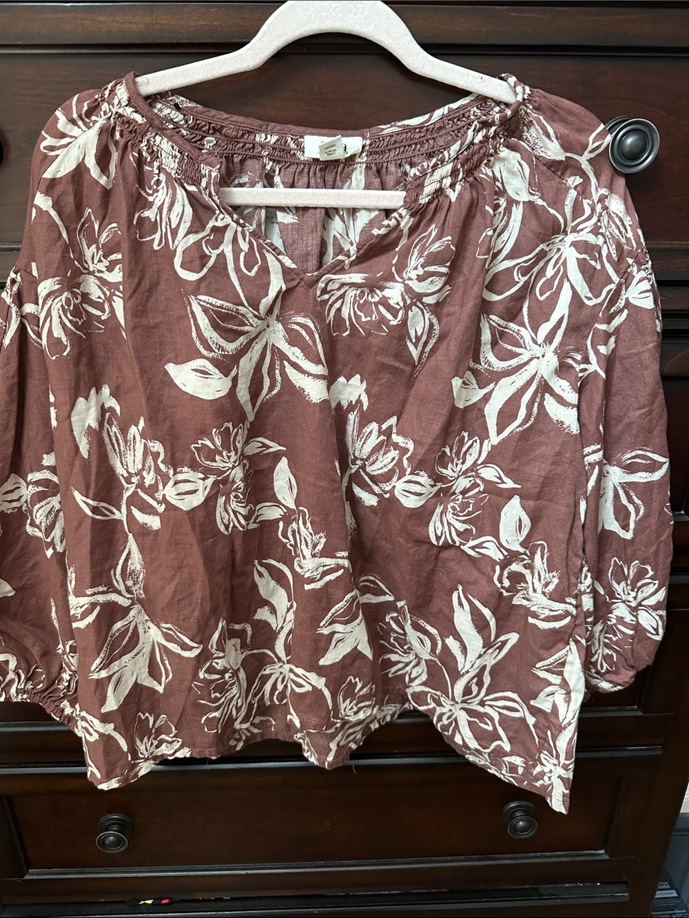 a.n.a Mauve-Brown Floral Peasant Blouse